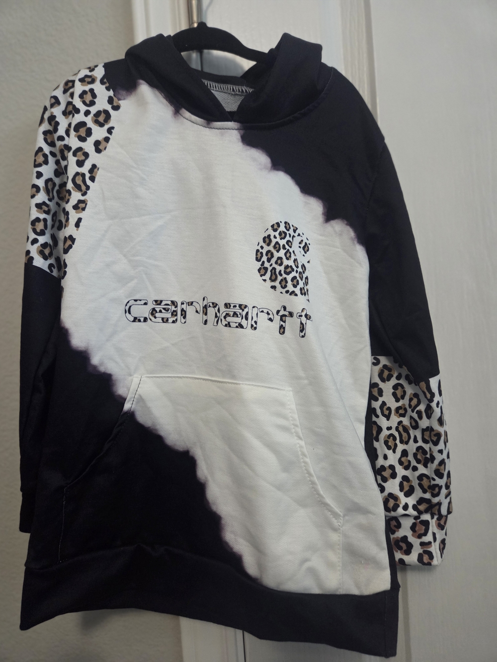 Source Unknown Black & White Kids Hoodie with Leopard Print Accents